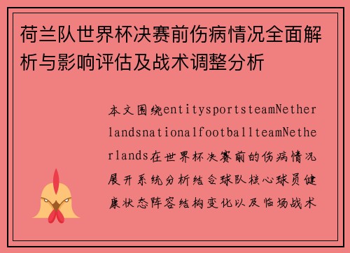 荷兰队世界杯决赛前伤病情况全面解析与影响评估及战术调整分析